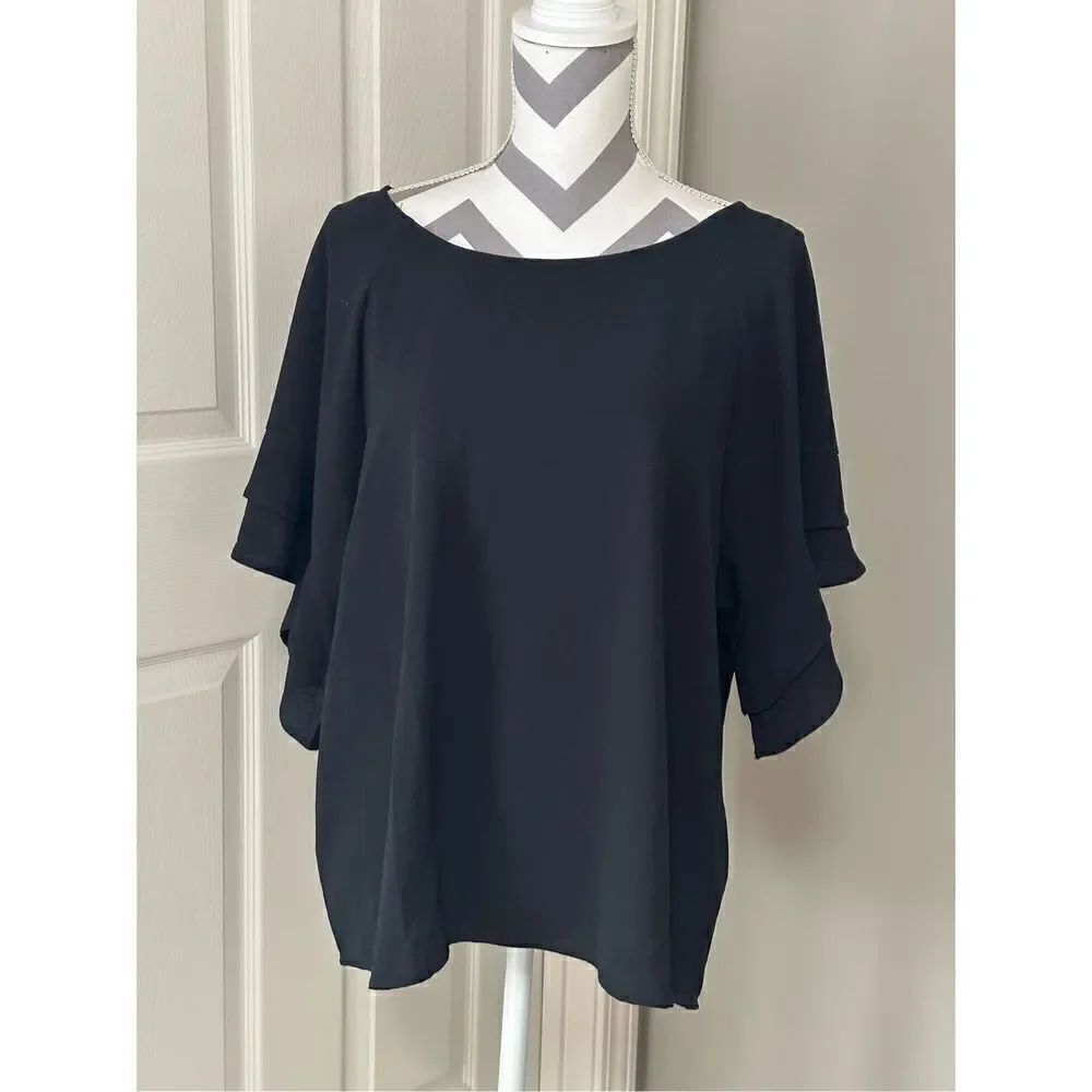 NWT Umgee bohemian black loose fit double ruffle sleeve top